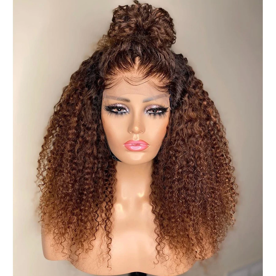 

Deep Part Long Soft 24'' Brown Kinky Curly 23A Grade 13*4Lace Front Wig For Black Women BabyHair European Human Hair Jewish Wig