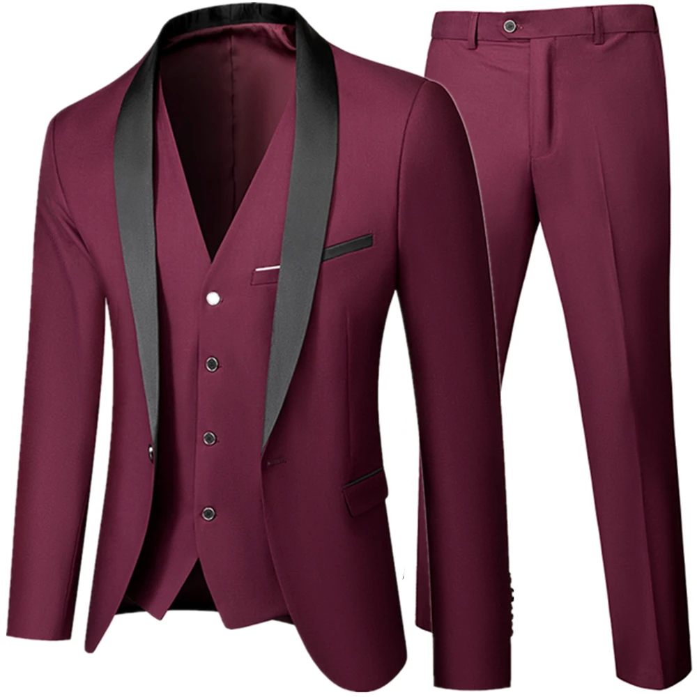 Black Men Autumn Wedding Party Three Pieces Set Large Size 5XL 6XL Male Blazer Coat Pants and Vest Fashion Slim Fit Suit