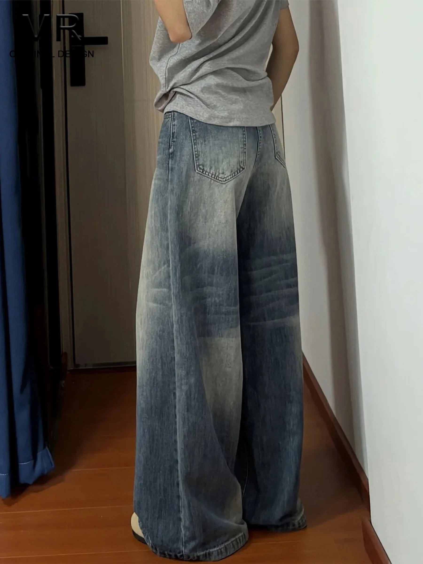 

Женские джинсы с высокой талией в стиле ретро, свободного кроя, с эффектом похудения, широкие брюки в пол, повседневный стиль, с карманами на пуговицах, из денима