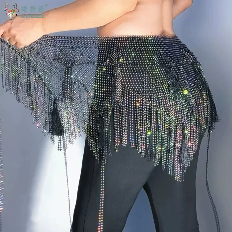 Handmade Belly Dancing Performance Belt for Women Senior Mesh Diamond Tassel Hip Scarf Oriental Dance Competition Accessories view 4