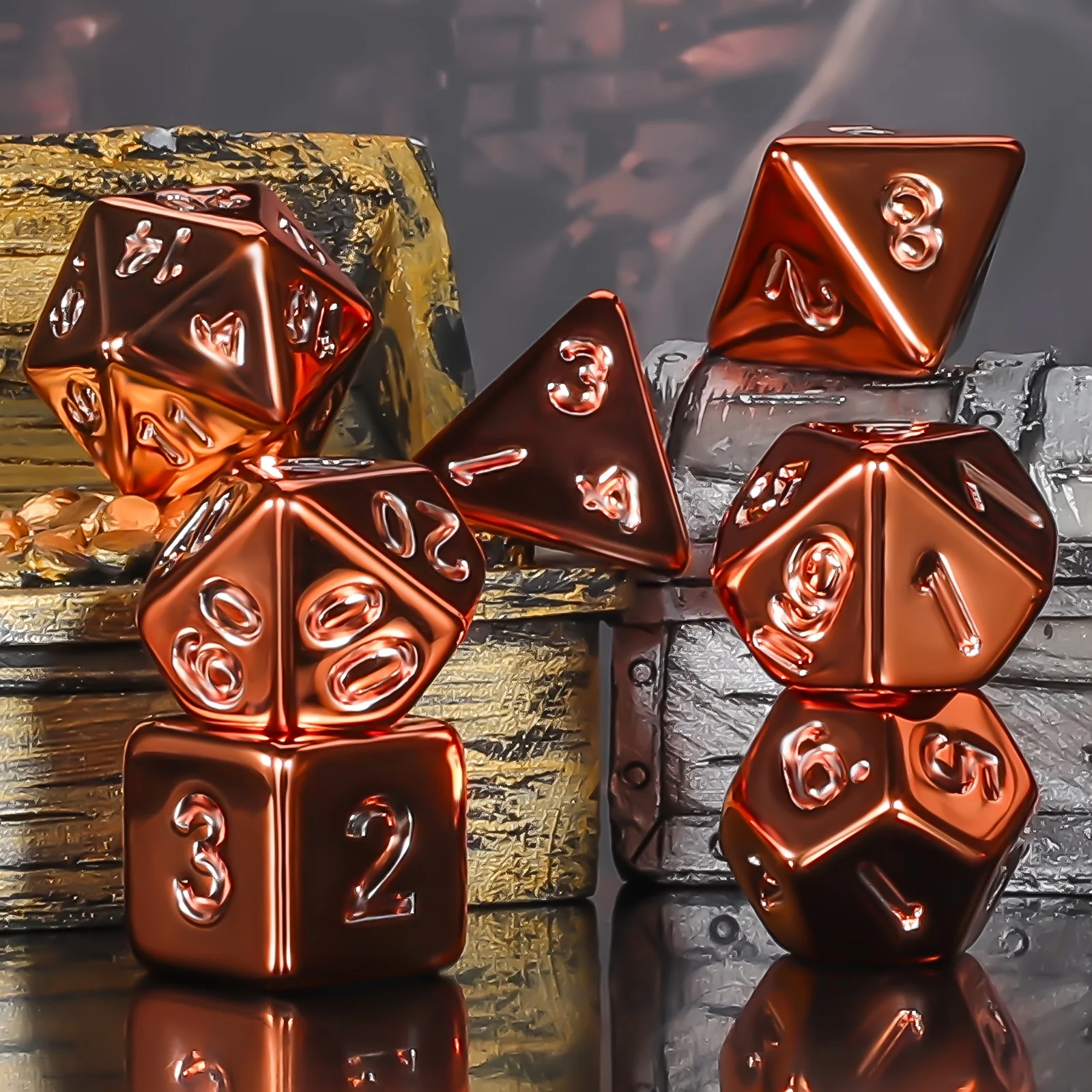 DND Dice Set -7pc Electroplated Polyhedral Dice for D&D RPG MTG Role Playing Table Party Games & DM & Dice Goblin
