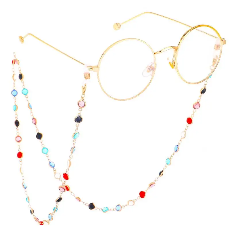 Modische Brillenkette mit Imitations-Strasssteinen für Damen, Gesichts-Accessoires, Sommer-Perlen-Brillenkette, Silikon-Schlaufen, Casual-Schmuck – Detail 3