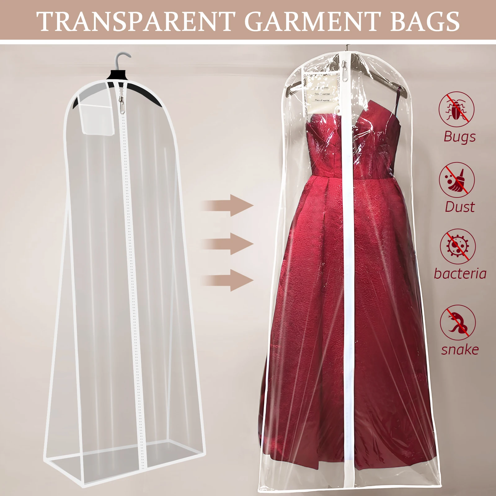 High Quality Clothes Hanging Dust Cover Wedding Dresses Storage Bag Transparent Fully Enclosed Clothes Cover With Zipper