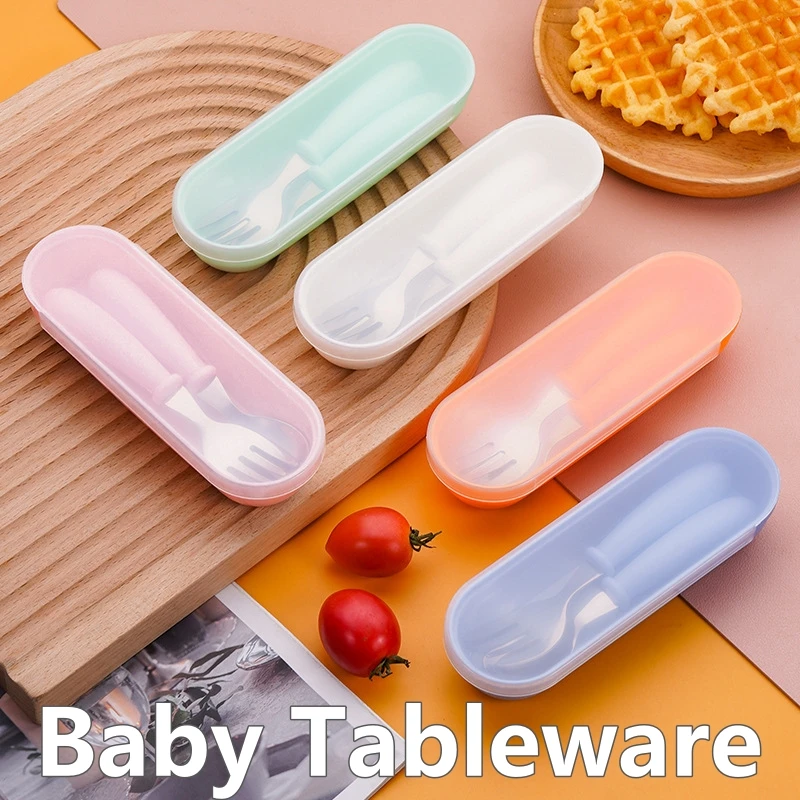 Cuillères et fourcommuniste en acier inoxydable pour enfants, ustensiles d'alimentation portables pour bébés, couverts pour enfants, qualité alimentaire avec boîte, 3 pièces