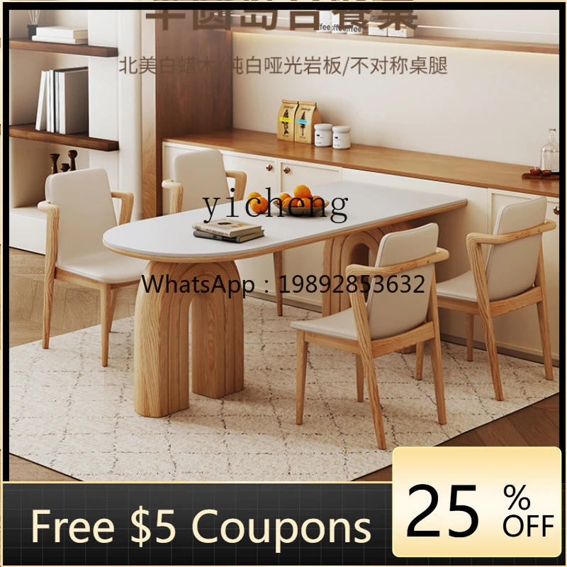 

XLLsolid wood dining table log can be against the wall semi-round island platform rock slab dining table and chair combination