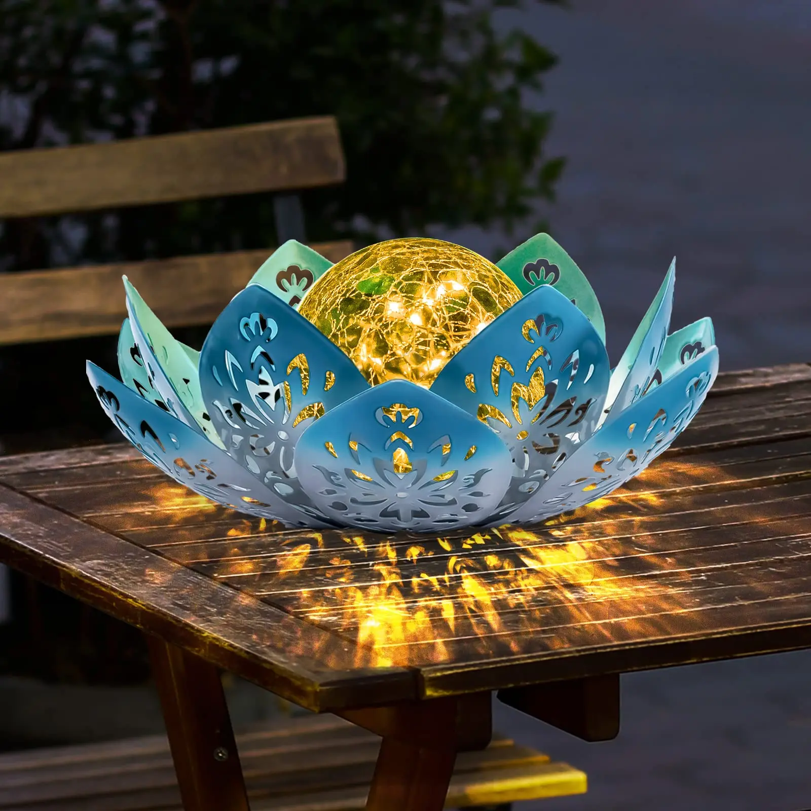 Garden Lights Outdoor Decorative - Bright Lotus Flower Table Lamp, Waterproof Solar Lights Balcony Outside Decor