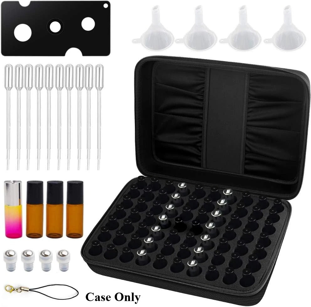 

70 Essential Oil Storage Bag Holds 5ml 10ml 15ml Bottles with Hard Shell Exterior and Foam Insert Perfect for Travel (Bag Only))