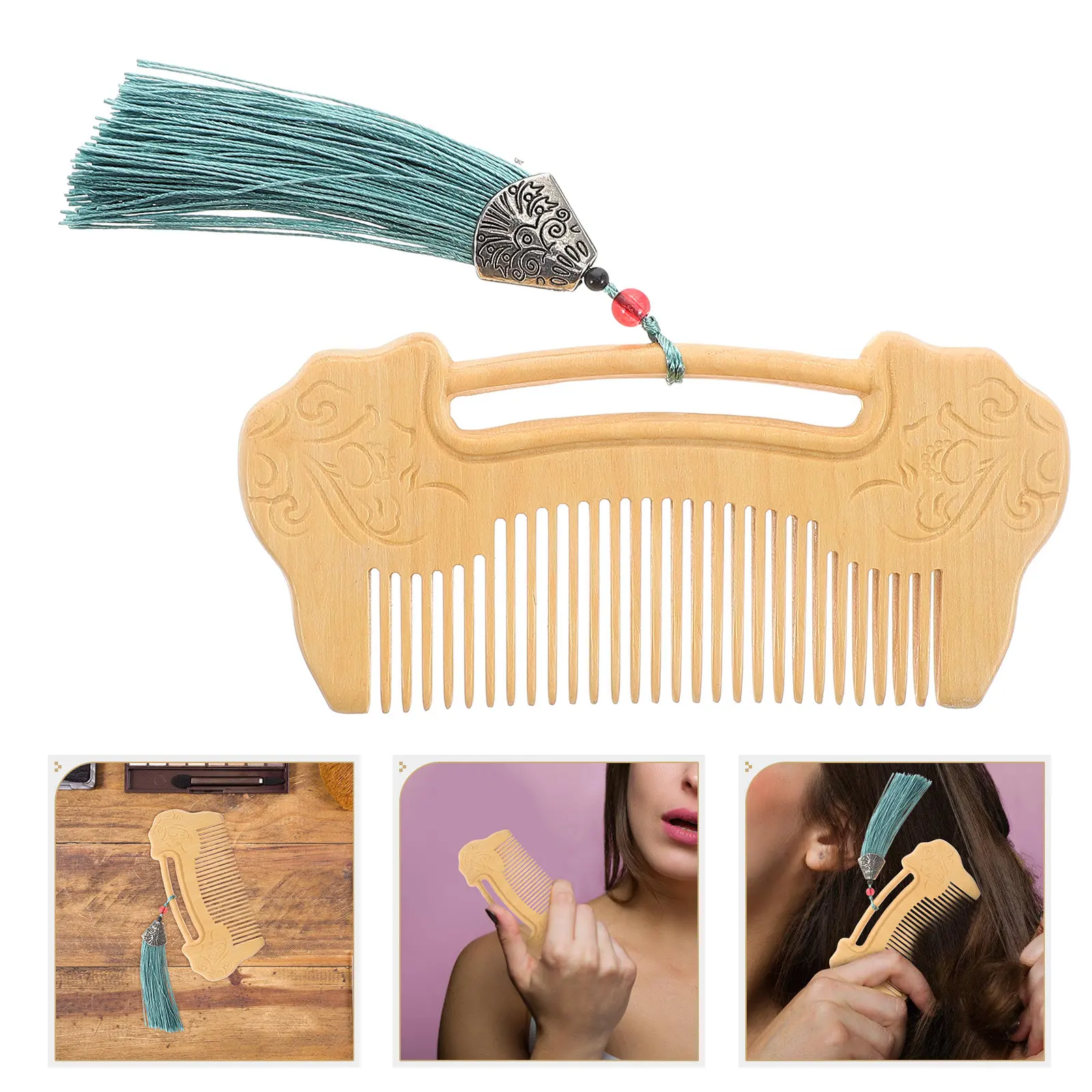 

Расческа из тонкозубчатого дерева ручной работы с узором «Руи», из боксвуда, для женщин и мужчин, портативная, для бороды, натуральное дерево, распутыватель для волос