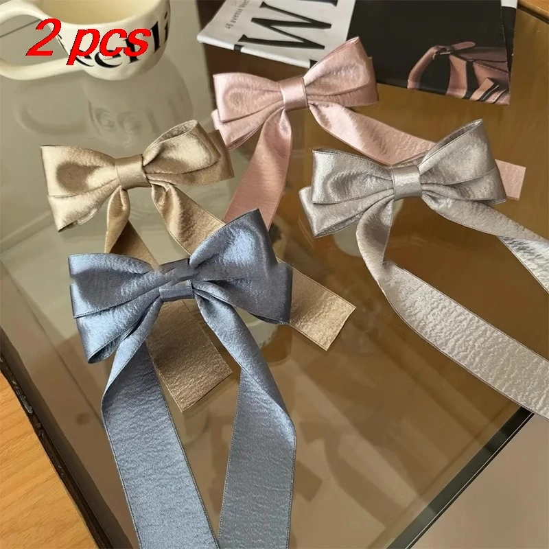 

2 Pcs Women's Barrettes Set Korean Double Ribbon Bow Simple Gentle Kawaii JK Lolita Hair Clips High-quality Hair Accessories