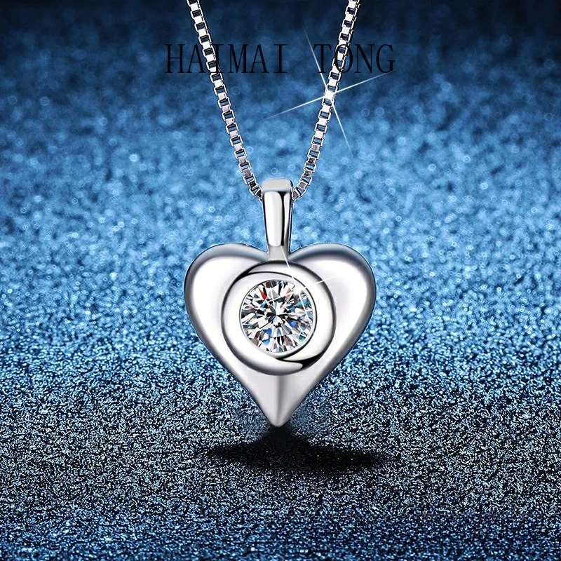

HAIMAITONG PT950 Платиновое новое ожерелье из муассанита, женское ожерелье с подвеской в виде сердца любви на ключице, простые модные украшения