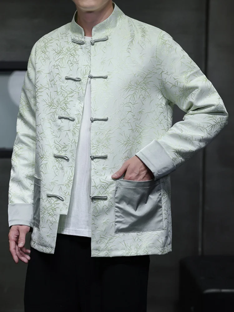 

New Chinese Sle Tang Costume Men's Spring Autumn Jaet Stand Collar Modified Hanfu Middle Aged And ly Men's Clothing