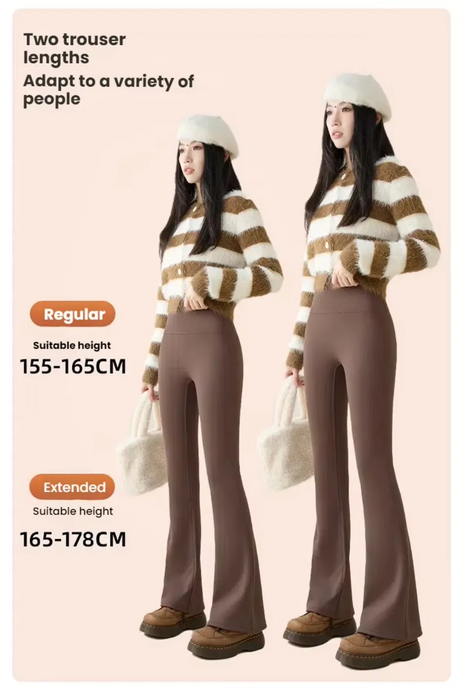 Winter-Leggings mit hoher Taille und ausgestelltem Bein für Damen, mit Fleece-Futter, Bauchkontrolle, Po-Lifting-Effekt, Yoga-Hose, dehnbare Freizeithose, Damenbekleidung – Detail 8