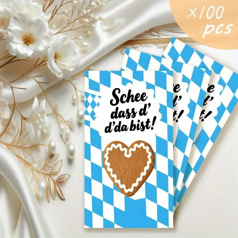 100pcs Munich Oktoberfest Card Memo Set, Traditional Blue Checkered Cards, Creative Oktoberfest Celebration Cards
