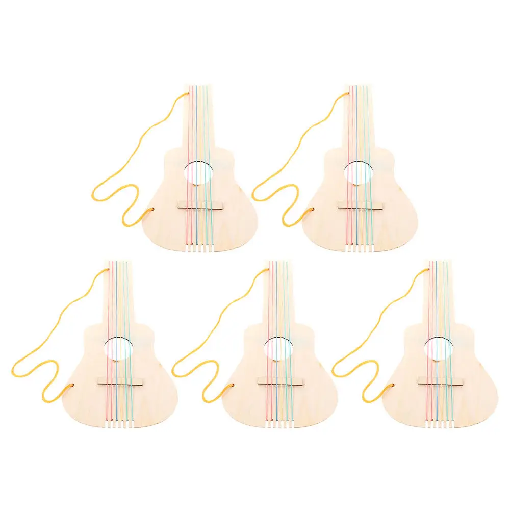 5Pcs Blank Wood Guitar Kids DIY Unfinished Musical Instrument Craft Set Safe Smooth Surface Encourages Painting Creativity Fine