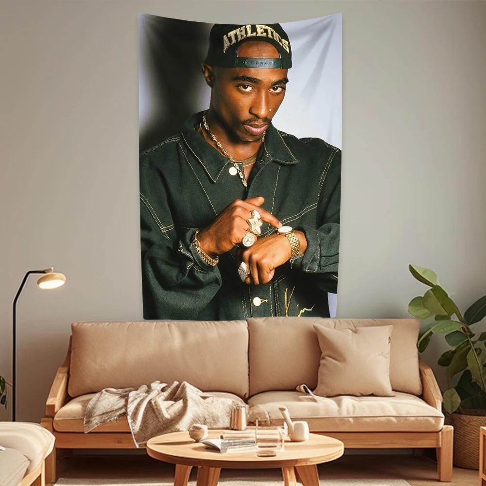 Rapper Tupac 2pac Tapestry Pop Singer Wall Hanging Bedroom Dormitory Background Cloth Home Decor Aesthetics Festival Gift