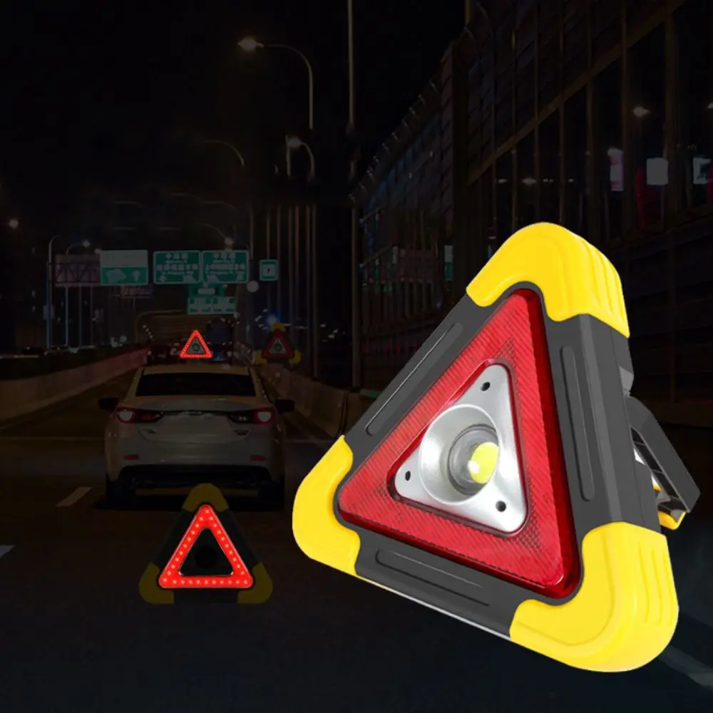 Portable 2-IN-1 Warning Light Solar Safety Triangle Warning Sign Breakdown Roadside LED Work Light Car