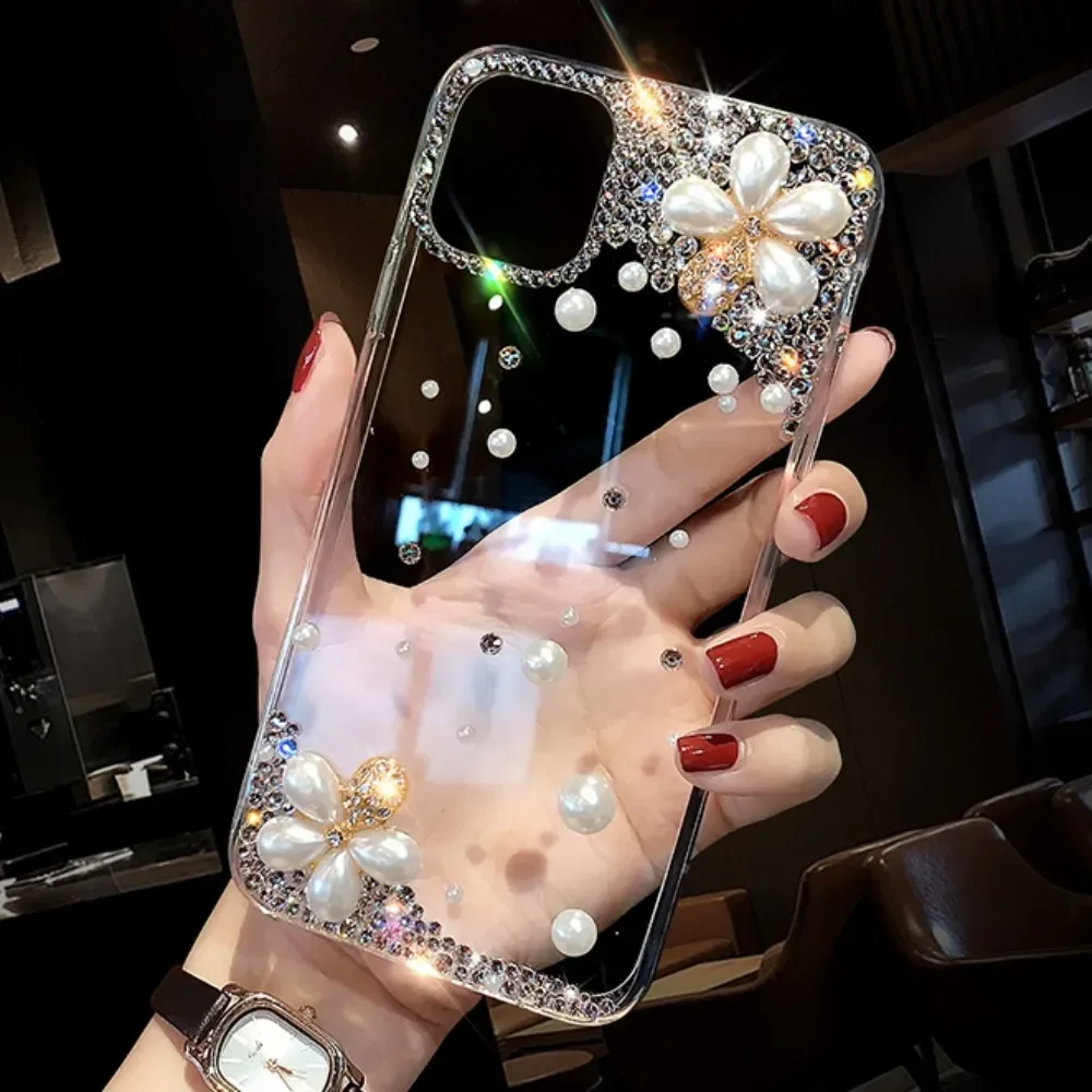 3D 블링 다이아몬드 동백꽃 반짝이 크리스탈 휴대폰 케이스, 화웨이 iP30 P50Pro P40lite Mate30 40, Honor8X 9X 50 60Pro 커버