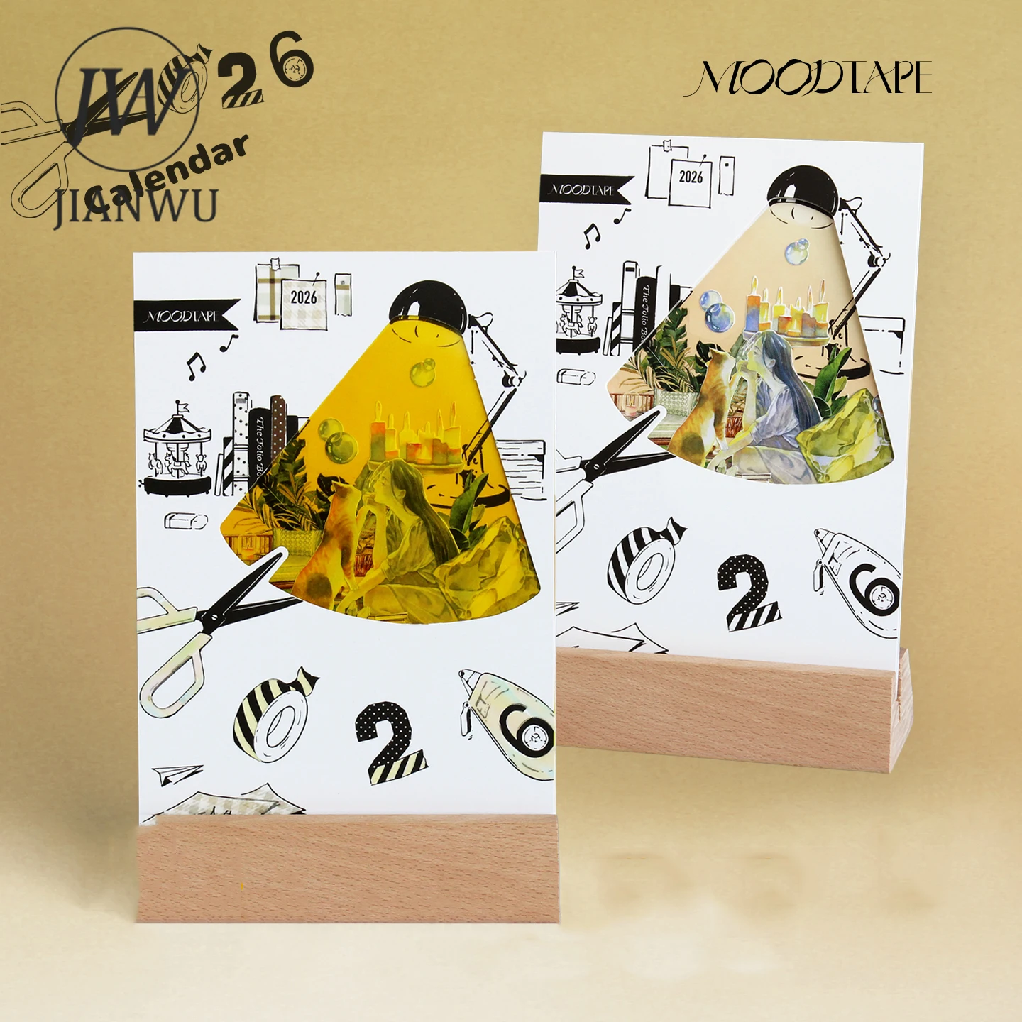 JIANWU 2026 Wooden Base Desk Calendar Material Collage Scrapbooking Creative DIY Journal Stationery