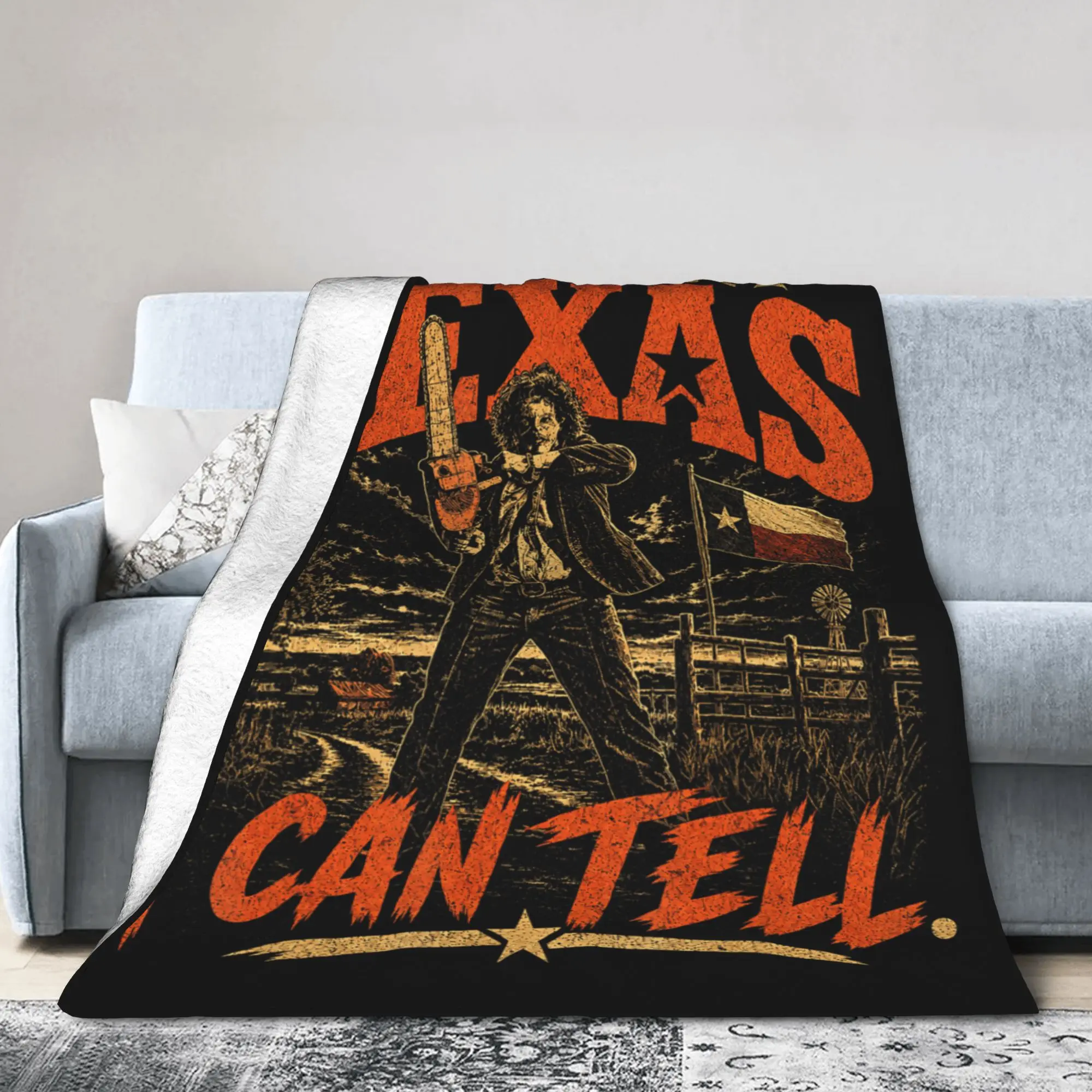 Hes from Texas I Can Tell Chainsaw Blanket Flannel Horror Halloween Warm Throw Blankets for Sofa Car Multi-function