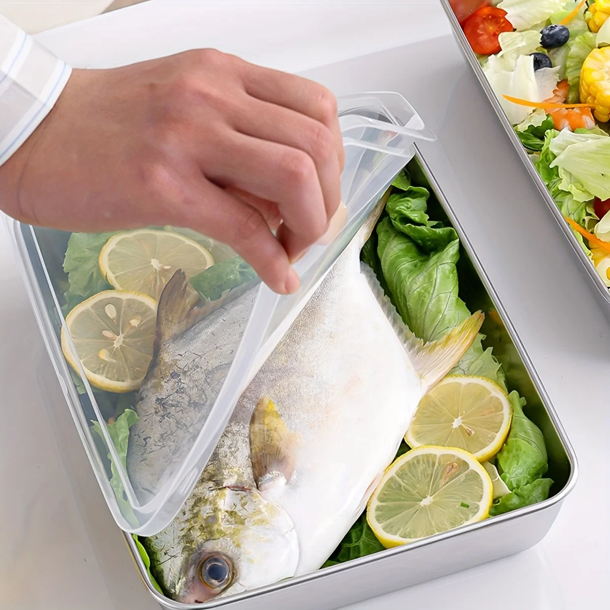 3-teiliges Lebensmittel-Aufbewahrungsbehälter-Set aus Edelstahl – luftdichte, BPA-freie Küchenorganisatoren für Kühlschrank/Pantry/Trockenwaren – Detail 7