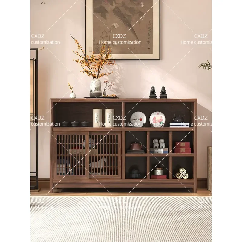 Black Walnut Solid Wood Dining Side Cabinet Restaurant Storage Cupboard New Chinese Style Tea Cabinet Home Furniture