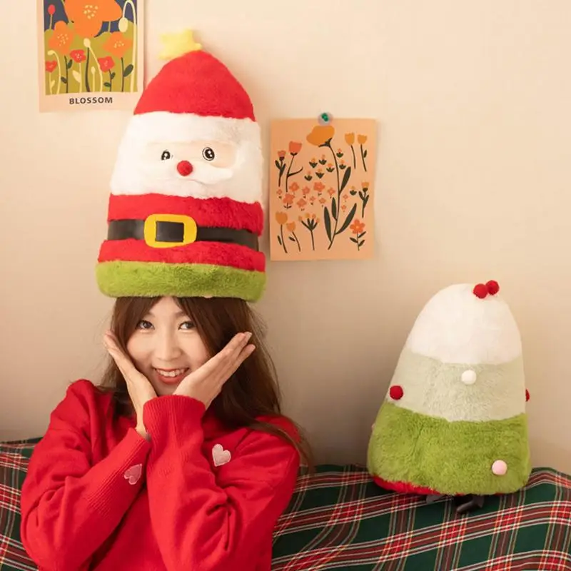 Plush Santa Hat Reversible Double-Sided Holiday Hat For Adults Soft Comfortable Hat Eye-Catching Christmas Photo Booth Prop