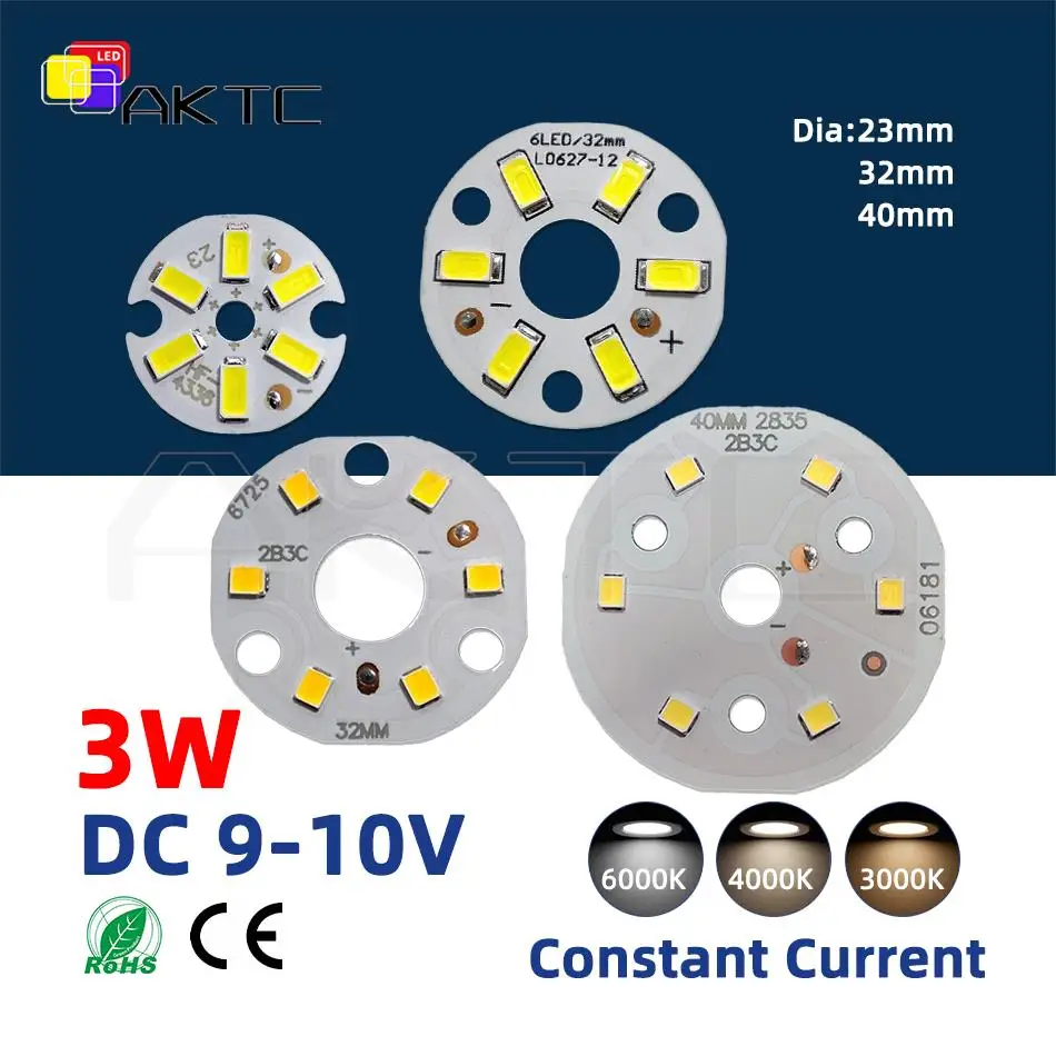 

5 Pcs/lot 3W LED Round Board Constant Current 300mA 9V-10VAluminum Source Plate Dia 23/32/40 mm Single Color Warm/White/Neutral