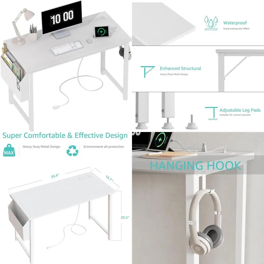 طاولة دراسة للمراهقين مقاس 40 بوصة مع مخرج طاقة - مكتب كتابة بسيط لعمل المكتب المنزلي لمحطة الشحن