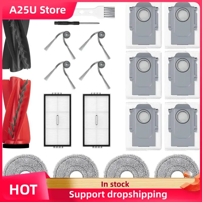 

A25U Robot Vacuum Replacement Accessories For Roborock Saros 10R–Main Brush , Side Brush , Hepa Filter , Mop Pads , Dust Bags