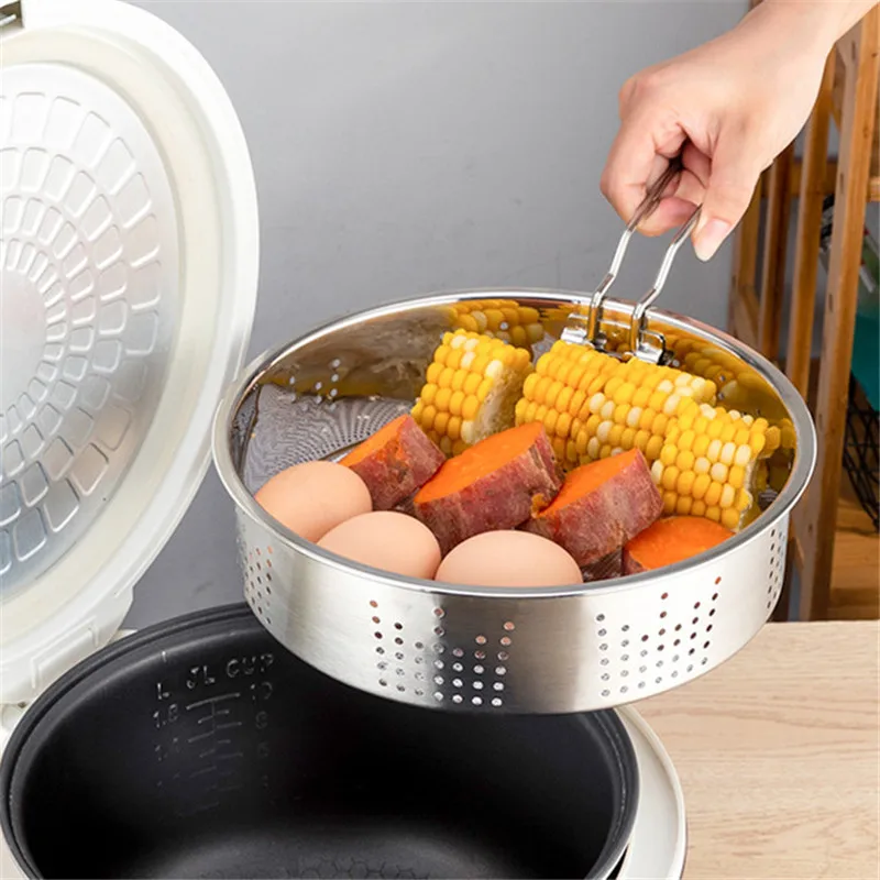 Durable Stainless Steel Food Steamer for Dumplings Rice Pressure Cooker Steaming Drain Basket Household Kitchen Cooking Utensils