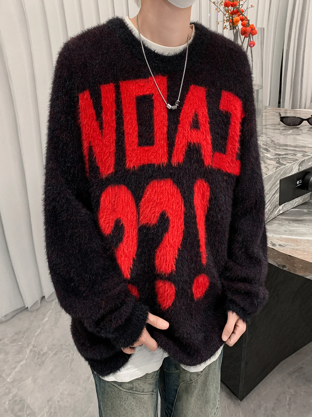 

Винтажный вязаный круглый свитер Ne, мужской свободный пушистый осенне-зимний модный брендовый повседневный универсальный свитер, молодежный длинный слэ...