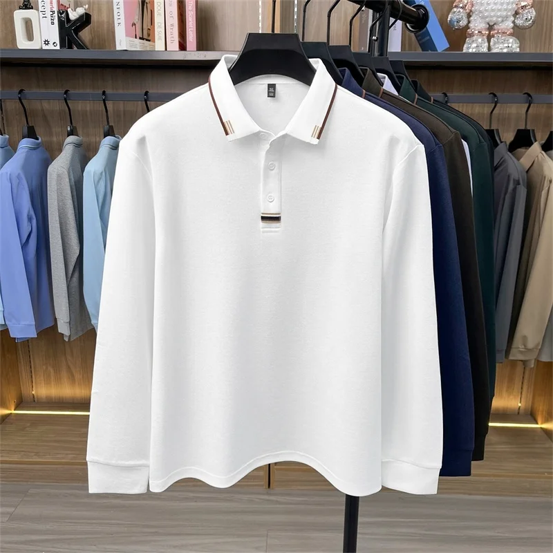 Hochwertiges Herren-Poloshirt aus weicher Baumwolle, Herbst-Neuheit, einfarbig, langärmelig, mit Kragen, modische Business-Herrenbekleidung – Detail 6