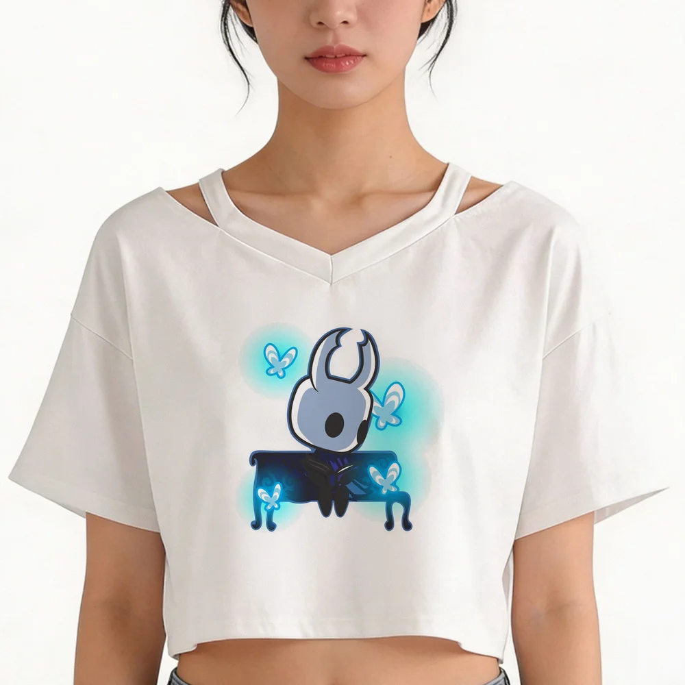 Hollow Knight cropped top girl funny scene  summer cheap meme t shirt party streetwear cute cutecore emo
