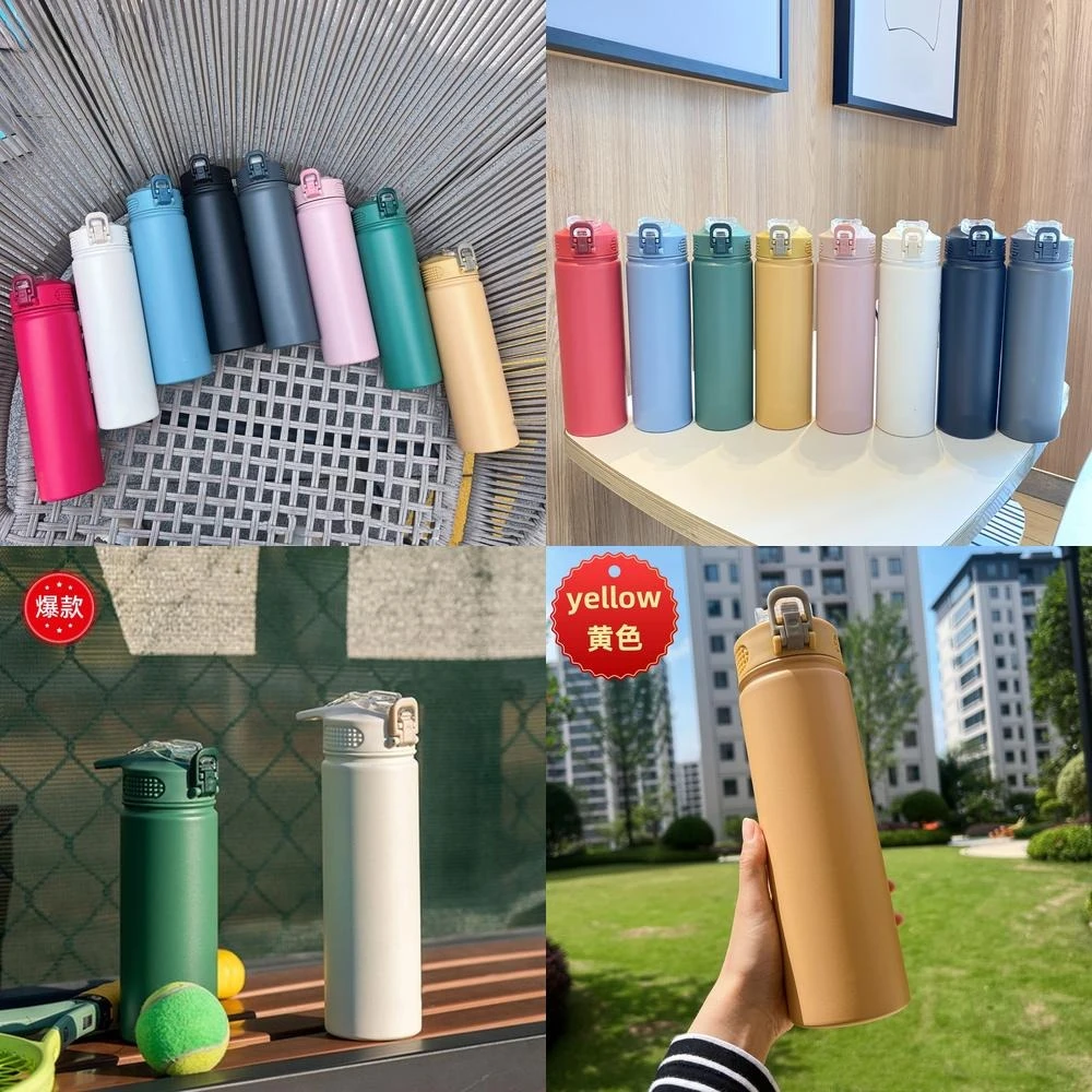 

Student Straw Cup 304 Stainless Steel Thermal Insulated Cold Hot Car Cup Handle Summer Outdoor Portable Sports Water Bottle