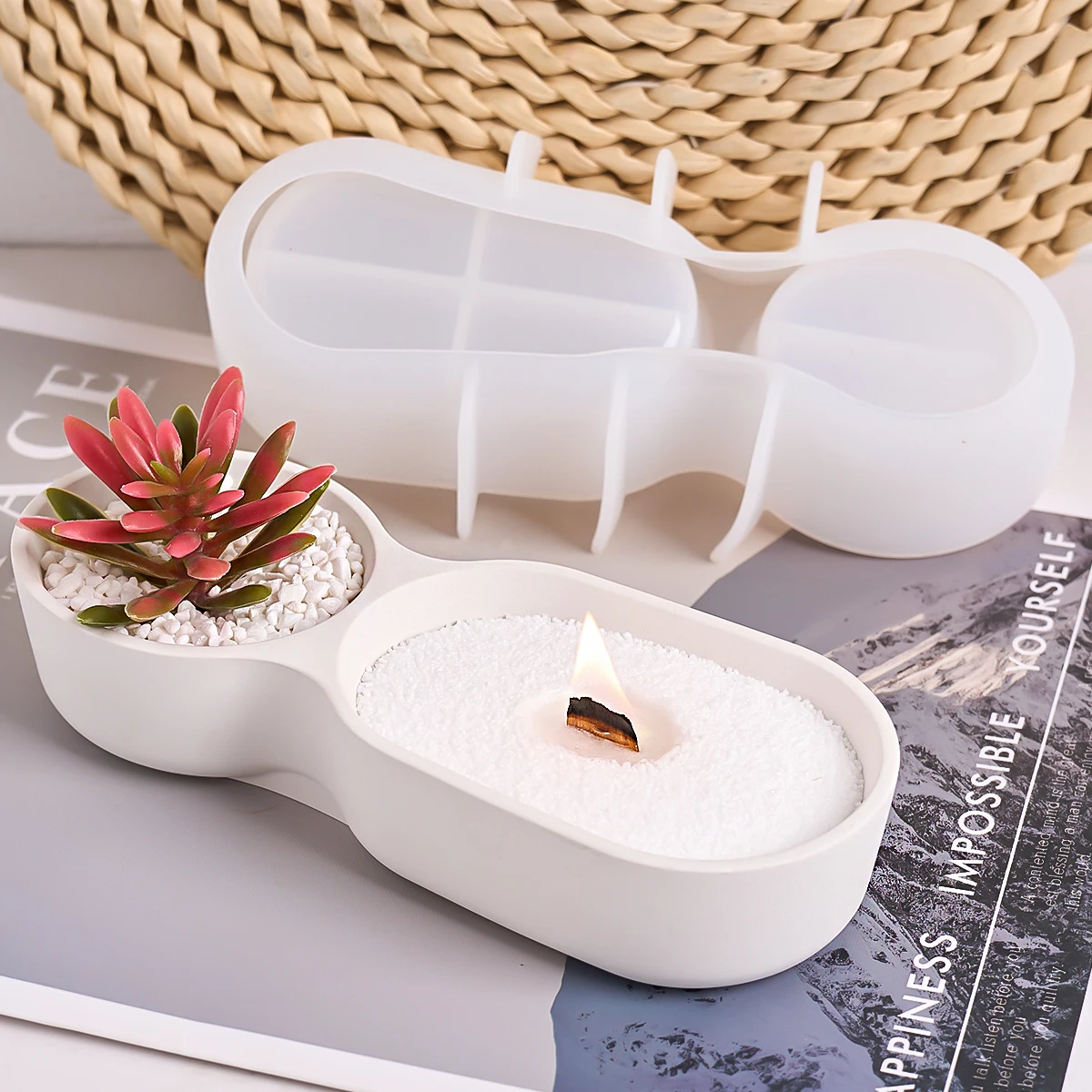 Stampo in silicone per vaso per piante a doppia tazza, fai da te, creativo, fatto a mano, con candela profumata, scatola di immagazzinaggio di gioielli, stampo in resina, creazione di gesso