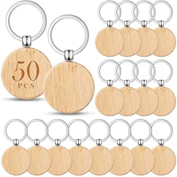 50 Pieces Blank Wooden Key Tag Key Engraving Blanks Unfinished Wood Keychain Key Ring Key Tags For DIY Crafts