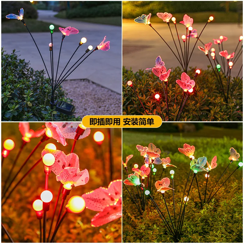 D2 Outdoor Solar Garden Lights Powered Firefly Lights Solar Outdoor Lamp Waterproof Garden Decor Home Lawn Lights for Decoration