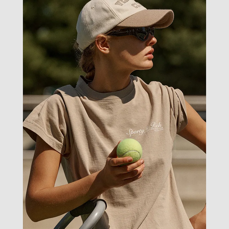 

Summer new North American niche SR English letter printed cotton round neck women's short sleeved T-shirt