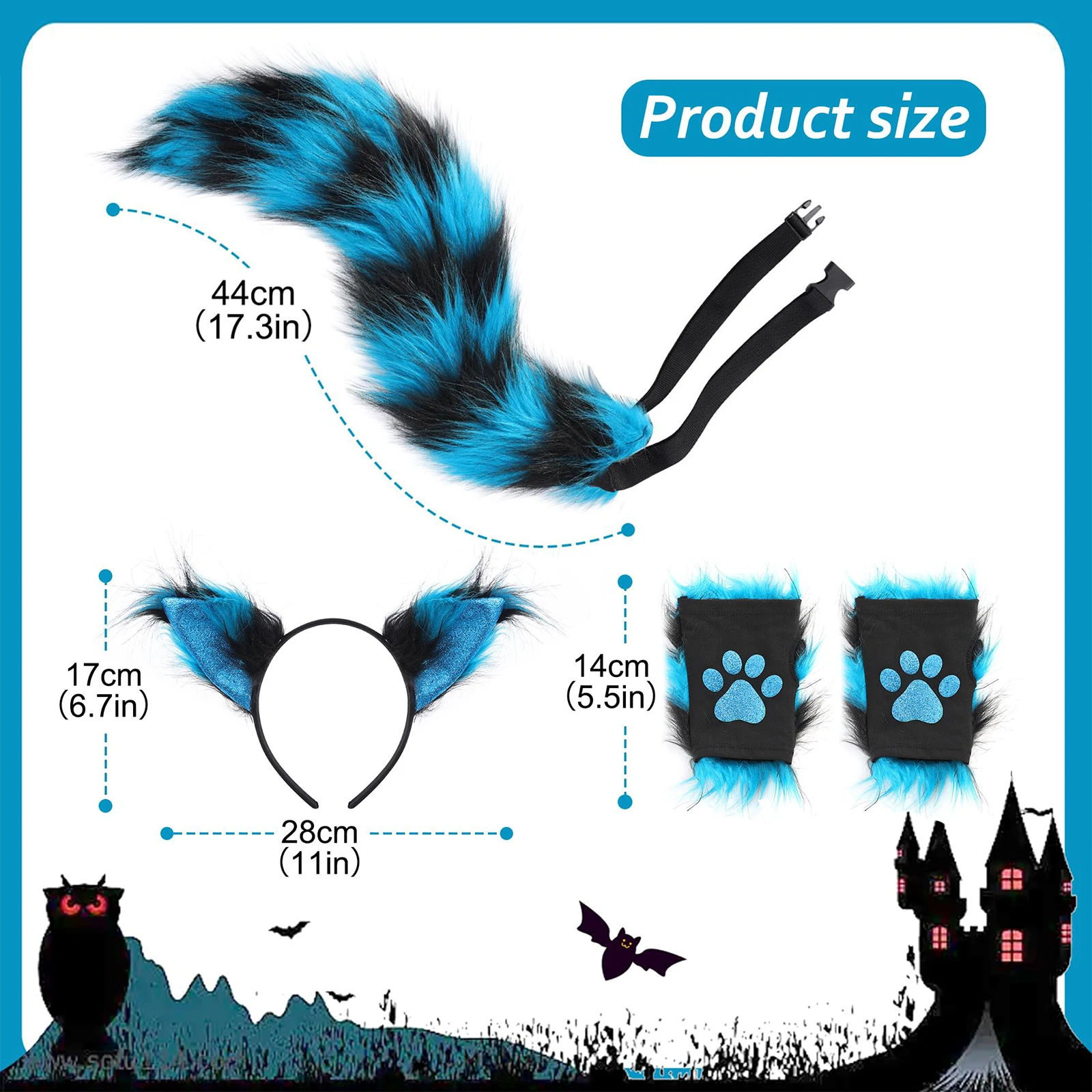 Cat Wolf Fox Tail Faux Fur Ears Headband Paws Gloves Set dla dorosłych dzieci Halloween Christmas Fancy Dress Party Cosplay Costume G