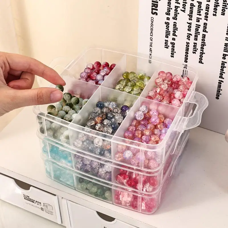 3-layer 18 grid transparent storage box with adjustable and stackable compartments and plastic grooves