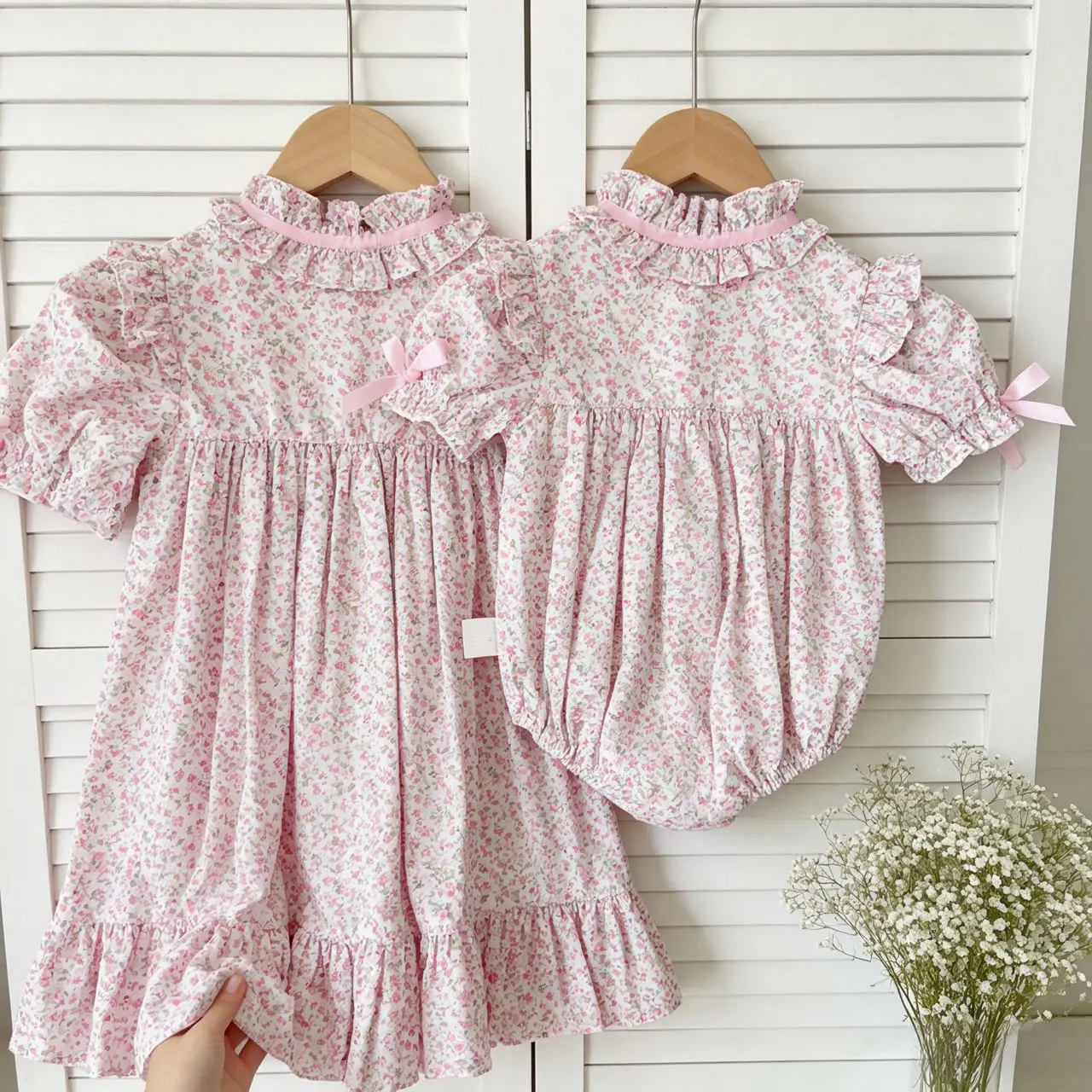 2026 Summer New Cute Baby Girl Floral Lace Bodysuit Girls Short Sleeve Sweet Princess Dress Cotton Toddler Sisters Clothes