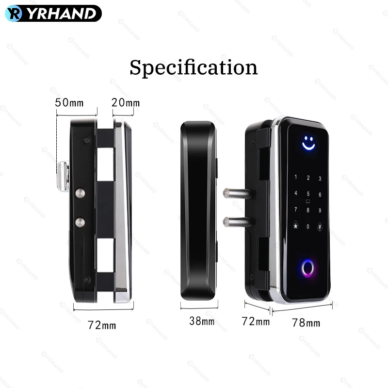 Digital Fingerprint Glass Door Lock, Controle Remoto, Bluetooth, TTLock App, Cartão de Código, Keyless Smart Lock, Google Home, Alexa