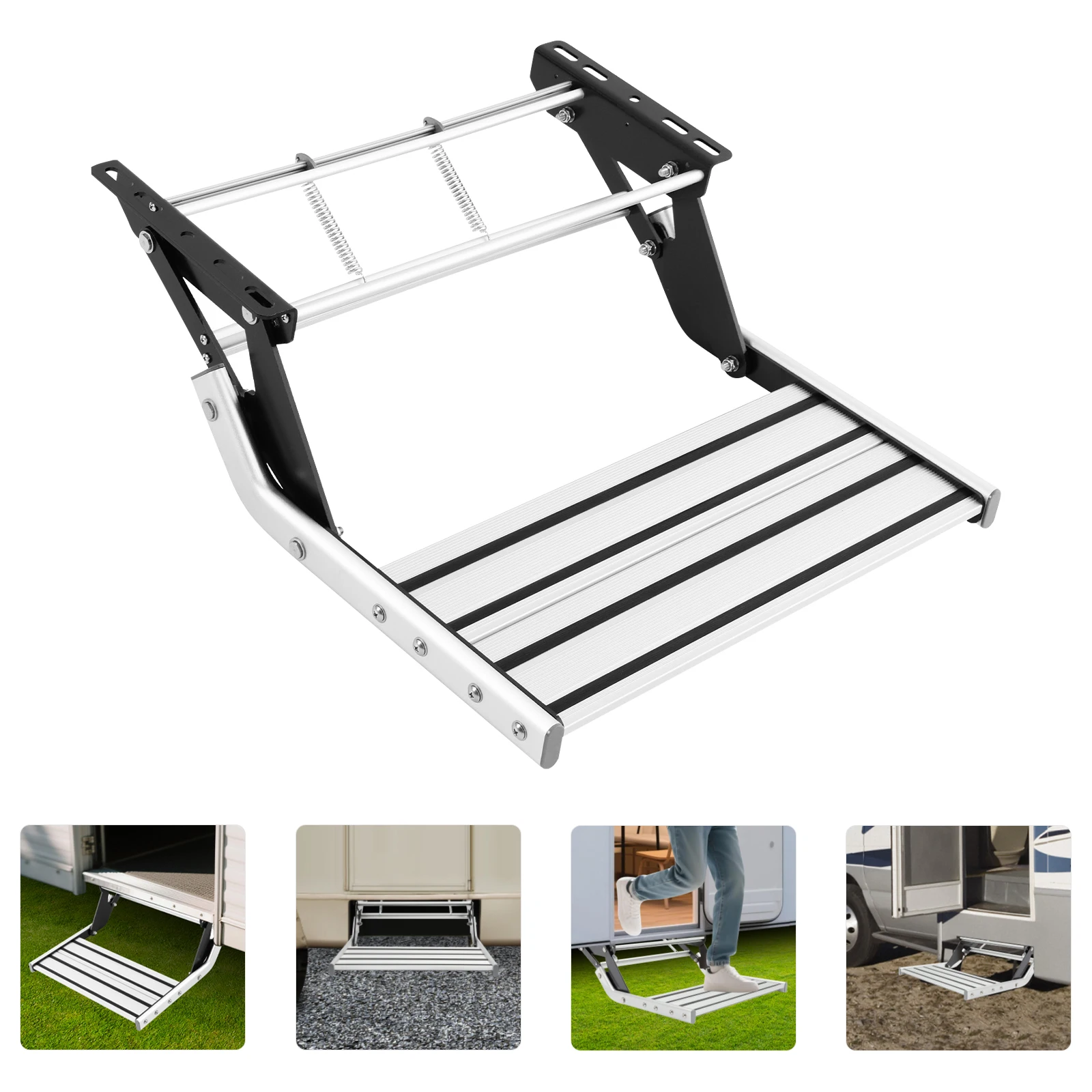 Manuelle RV-Trittstufe, 330 lbs Tragkraft, klappbare Einstiegsstufe, Wohnmobil-Seitenstufe, rutschfeste Campingstufe, RV-Montage mit Schrauben für Wohnmobile, Reiseanhänger, LKWs – Detail 25