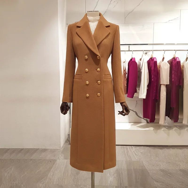 2023 Winter New Suit Woolen Coat Women's Slim Double-Brewed Mid-Length Over-the-Knee Temperature Comment Cashmere Overcoat Lady