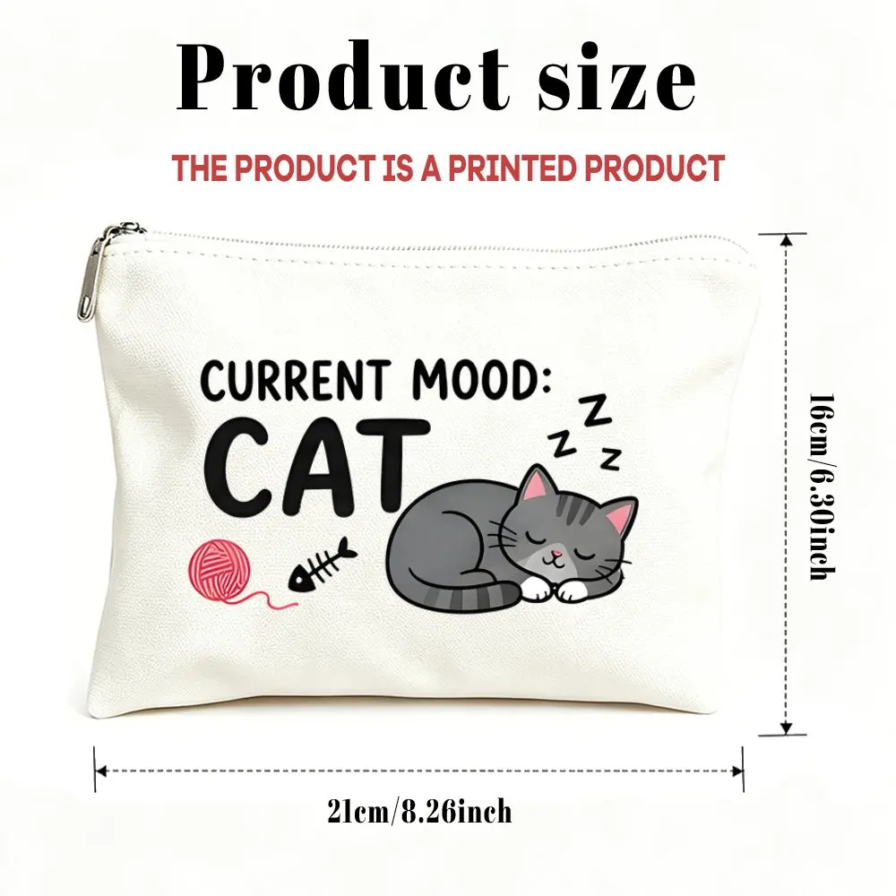 1pc Makeup Bag Cosmetic Toiletry Pouch Gift for Women Current Mood Cat Pattern Mom Daughters Friends Christmas Hallowmas Gift