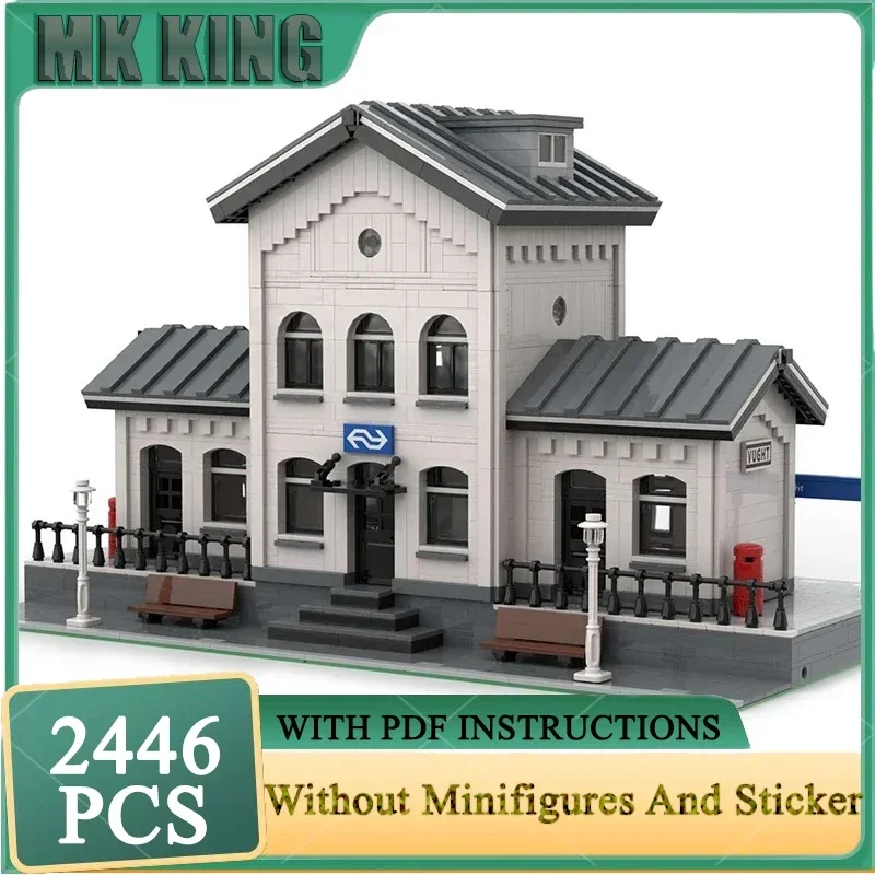 

Строительные блоки Moc Vught, модель железнодорожного вокзала, технологические кирпичи, сделай сам, вид на город, улица, творчество, праздничная игрушка, строительные подарки