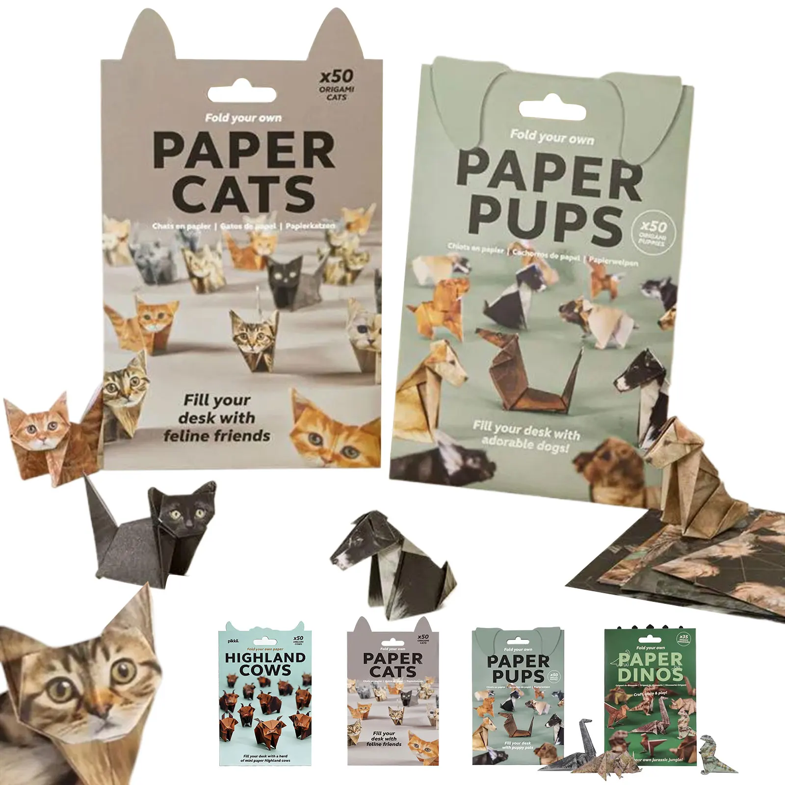 Cats Handmade DIY Paper Creative DIY Paper Cat Dog Dinosaur Folding Animal Folding Craft Paper Set for Adult Kids Cat Lover Gift
