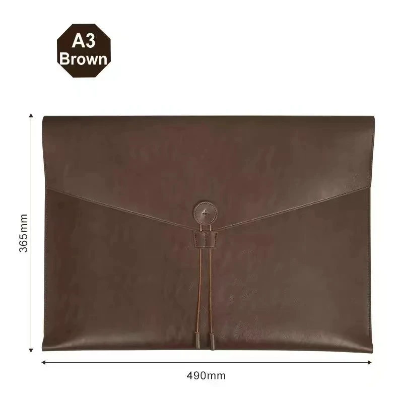 PU Leather Document Bag A3 Drawing Paper File Organizer Document Holder Leather File Bag Quality Magnetic Snap Envelope A3 Bag