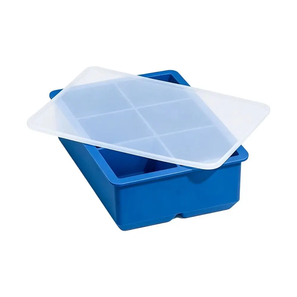 2pcs Reusable 6 Cells Ice Cube Molds Square Shape Silicone Ice Maker With Lid With Lid Large Ice Cube Trays Coffee Making