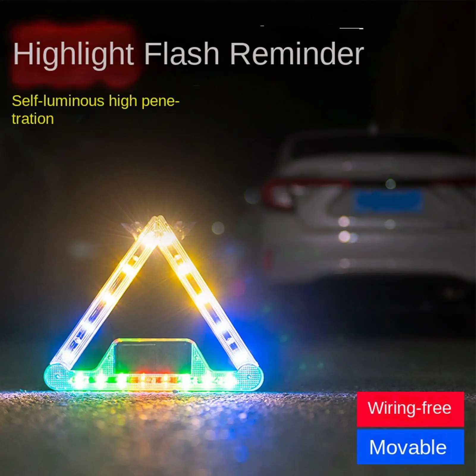 Car Triangle Warning Lamp Car Safety Strobe Lights Solar Powered Car Rechargeable Strobe Emergency Warning Light